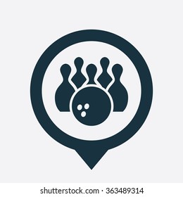 bowling icon, on white background map pin