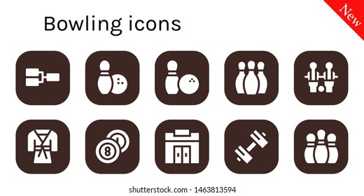 bowling icon set. 10 filled bowling icons.  Collection Of - Competition, Bowling, Table football, Judo, Billiards, Gym, Sport, pins