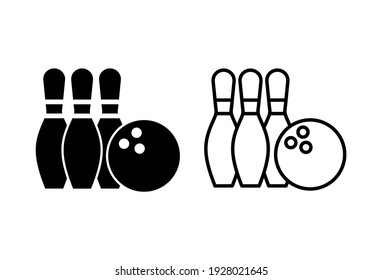 Bowling Icon Set. Bowling Ball And Pin Icons. Bowling Pins