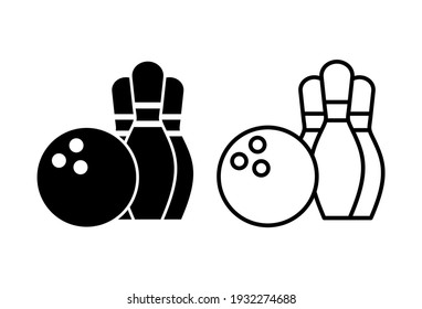 Bowling icon set. bowling ball and pin icon. bowling pins