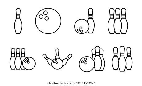 Bowling icon set. bowling ball and pin icon. bowling pins