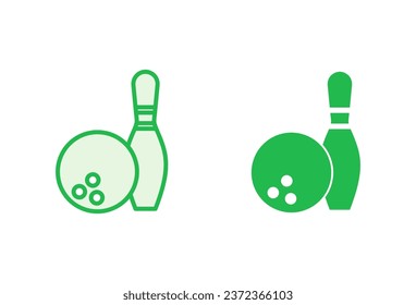 Bowling icon set. bowling ball and pin icon. bowling pins
