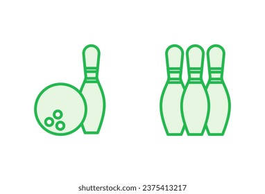 Juego de iconos de bolos. bola de bolos e icono de pin. boliche