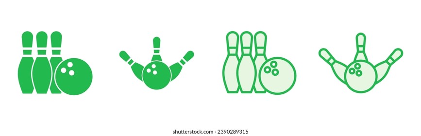 Bowling icon set. bowling ball and pin icon. bowling pins