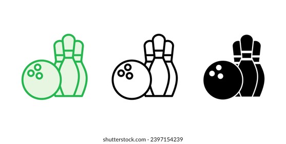 Bowling icon set. bowling ball and pin icon. bowling pins