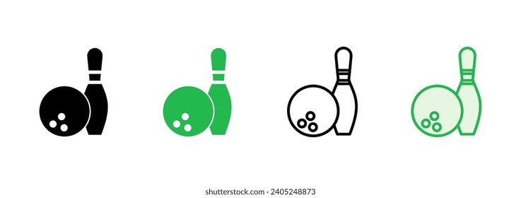 Juego de iconos de bolos. bola de bolos e icono de pin. boliche