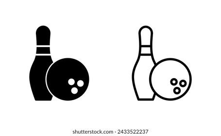 Juego de iconos de bolos. bola de bolos e icono de alfiler. bolos