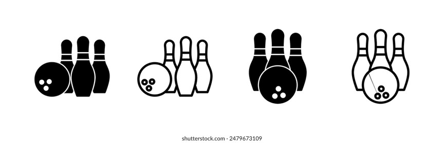 Bowling icon set. bowling ball and pin icon. bowling pins