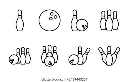 Bowling icon set. bowling ball and pin icon. bowling pins