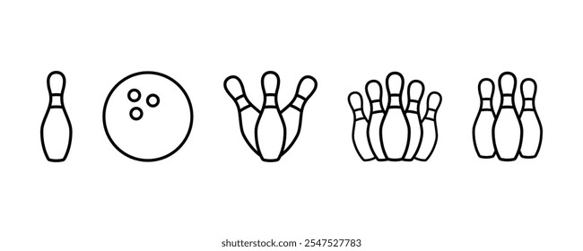 Bowling icon set. Bowling ball and pin icon. Bowling Outline, Sports Vector illustration. Bowling pins.