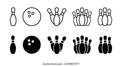 Bowling icon set. Bowling ball and pin icon. Bowling pins vector illustration.