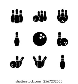 Bowling icon set. bowling ball and pin icon. bowling pins