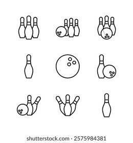 Bowling icon set. bowling ball and pin icon. bowling pins