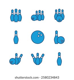 Bowling icon set. bowling ball and pin icon. bowling pins