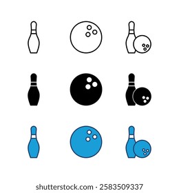 Bowling icon set. bowling ball and pin icon. bowling pins