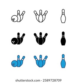 Bowling icon set. bowling ball and pin icon. bowling pins