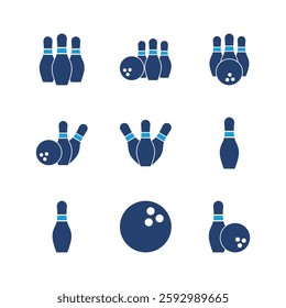 Bowling icon set. bowling ball and pin icon. bowling pins