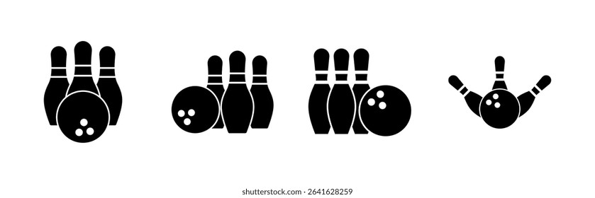 Bowling icon set. bowling ball and pin icon. bowling pins