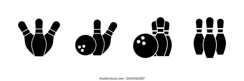 Bowling icon set. bowling ball and pin icon. bowling pins