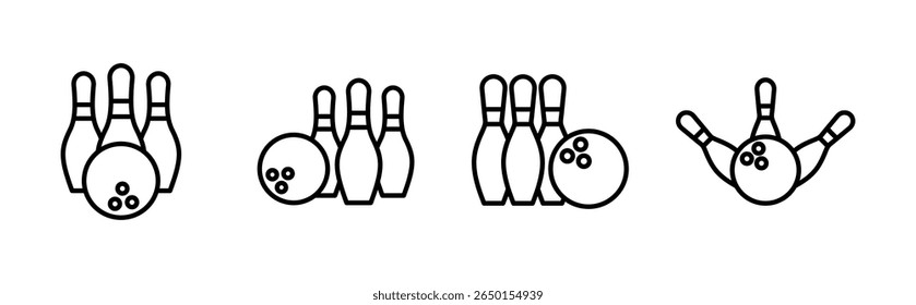 Ícone de boliche definido. bola de boliche e ícone de pino. pinos de boliche