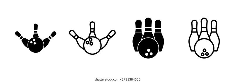 Bowling Icon Set. Bowling-Ball und Pin-Symbol. Bowlingstifte