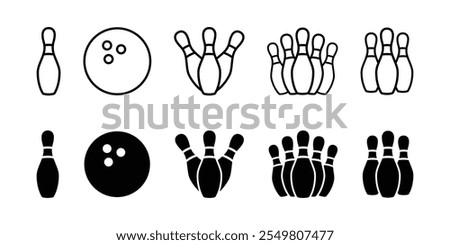 Bowling icon set. Bowling ball and pin icon. Bowling pins vector illustration.
