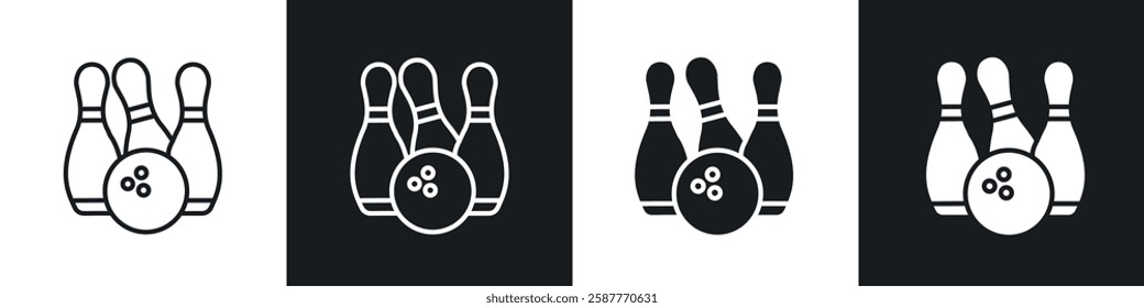 Bowling icon set black and white colors. Graphic Vector icons pack