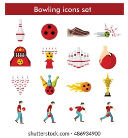 Bowling icon set in flat style. Bowling isolated objects for you design - stock vector