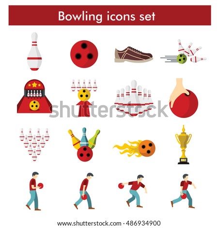 Bowling icon set in flat style. Bowling isolated objects for you design - stock vector