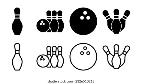 Bowling icon set illustration. bowling ball and pin sign and symbol.