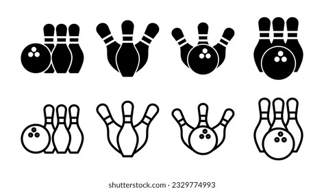 Bowling Icon Set Illustration. Bowlingkugel und Pin-Zeichen und Symbol.