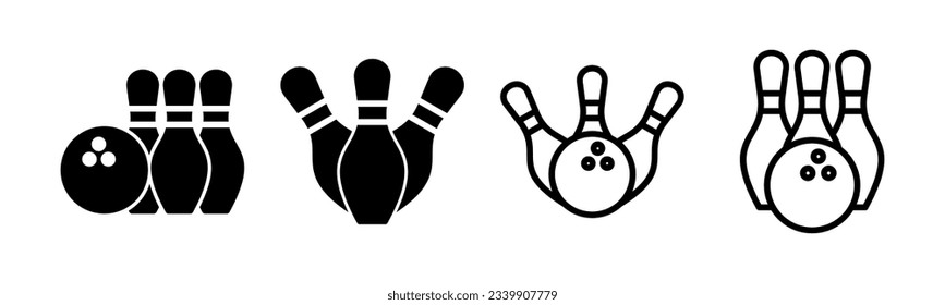 Bowling icon set illustration. bowling ball and pin sign and symbol.