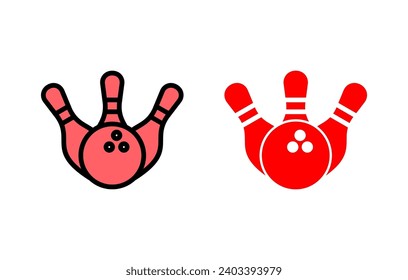 Ilustración de juego de iconos de bolos. bola de boliche, signo y símbolo de pin.