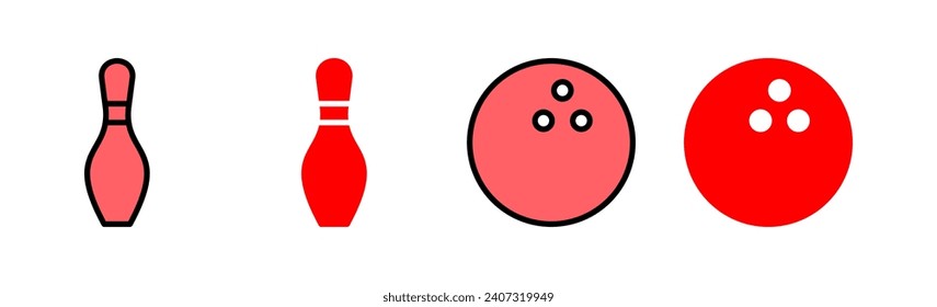 Ilustración de juego de iconos de bolos. bola de boliche, signo y símbolo de pin.