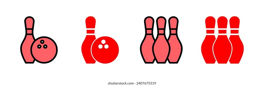 Bowling icon set illustration. bowling ball and pin sign and symbol.