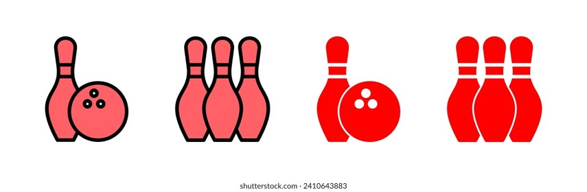 Ilustración de juego de iconos de bolos. bola de boliche, signo y símbolo de pin.