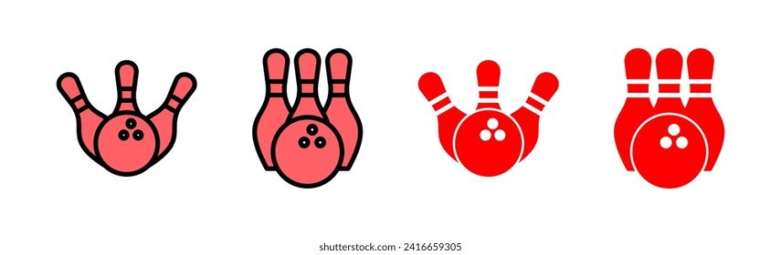 Ilustración de juego de iconos de bolos. bola de boliche, signo y símbolo de pin.