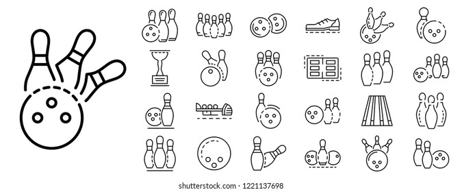 Bowling icon set. Outline set of bowling vector icons for web design isolated on white background