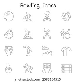 Bowling icon set in thin line style