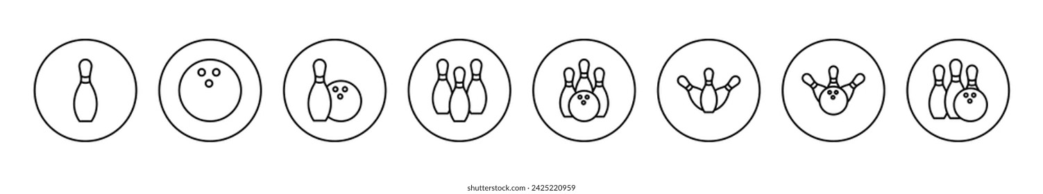 Bowling icon set vector. bowling ball and pin sign and symbol.