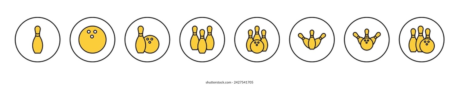 Bowling icon set vector. bowling ball and pin sign and symbol.