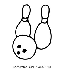 Bowling icon, sign in doodle sketch style. Vector illustration.