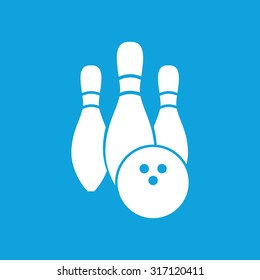 Bowling icon, simple white image isolated on blue background
