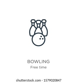 Bowling icon. Thin linear bowling outline icon isolated on white background from free time collection. Line vector sign, symbol for web and mobile