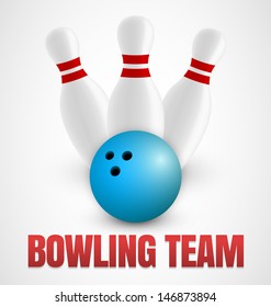 Bowling icon with three bowling pins and blue ball