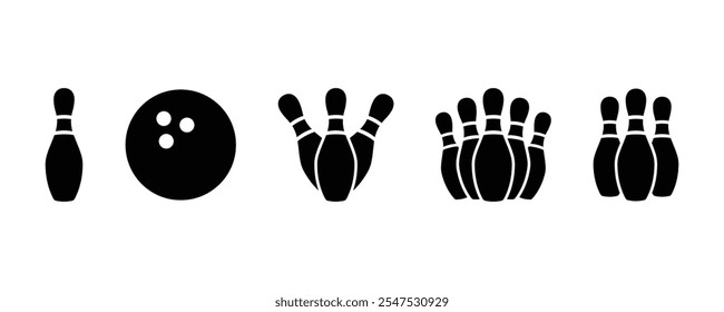 Bowling icon vector. Bowling icon, ball, and pin. Bowling ball and pin sign and symbol. Bowling ball, pins silhouette