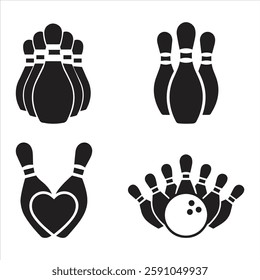 Bowling icon vector illustration. bowling ball and pin sign and symbol and Bowling strike silhouette,vector illustration of bowling pins,bowling ball
