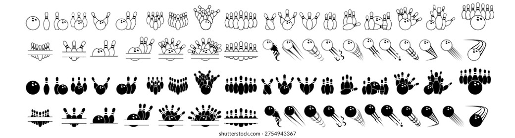 Bowling icon vector set. Bowling ball Illustration sign collection. Bowling pins symbol. Sport logo.