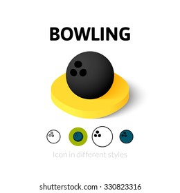 Bowling icon, vector symbol in flat, outline and isometric style
