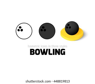 Bowling icon, vector symbol in flat, outline and isometric style
